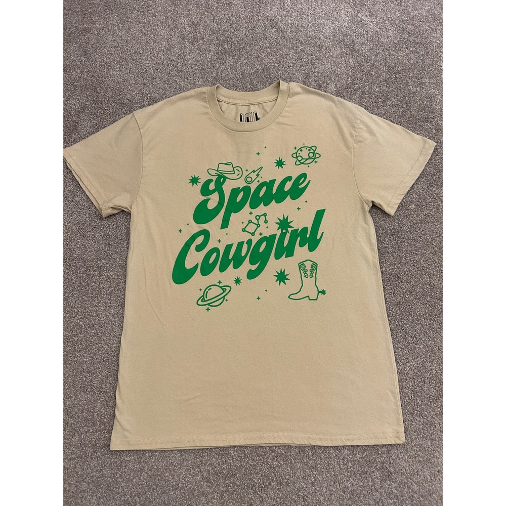 Isaac Morris Space Cowgirl T-Shirt Unisex Medium Tan Green Excellent Graphic Tee